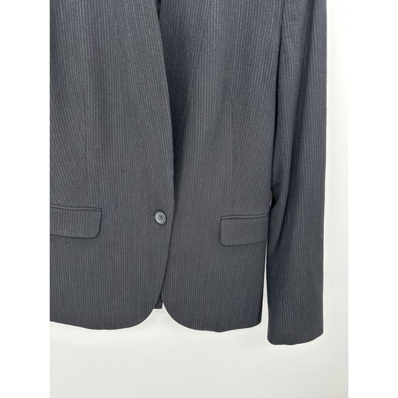 Theory Jacket Women 8 Black Pinstripe One Button Long Sleeve Wool Blend Blazer - Picture 4 of 9